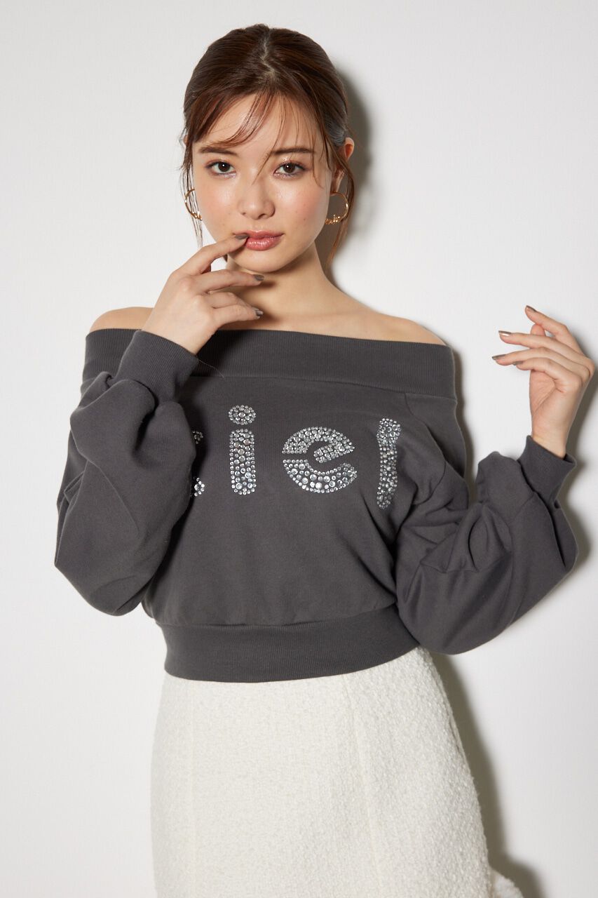 rienda「オフショルBIGロゴスウェットトップス」|Tシャツ・カットソー|