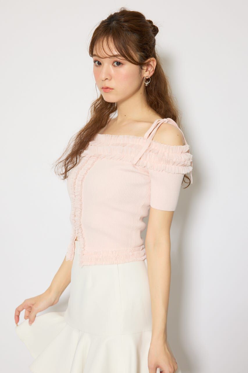 rienda「オフショルフリルニットトップス」|ニット・セーター|