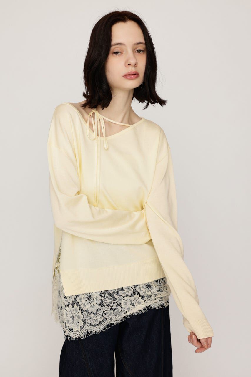 SLY「LACE TRIM V NECK KNIT トップス」|ニット・セーター|