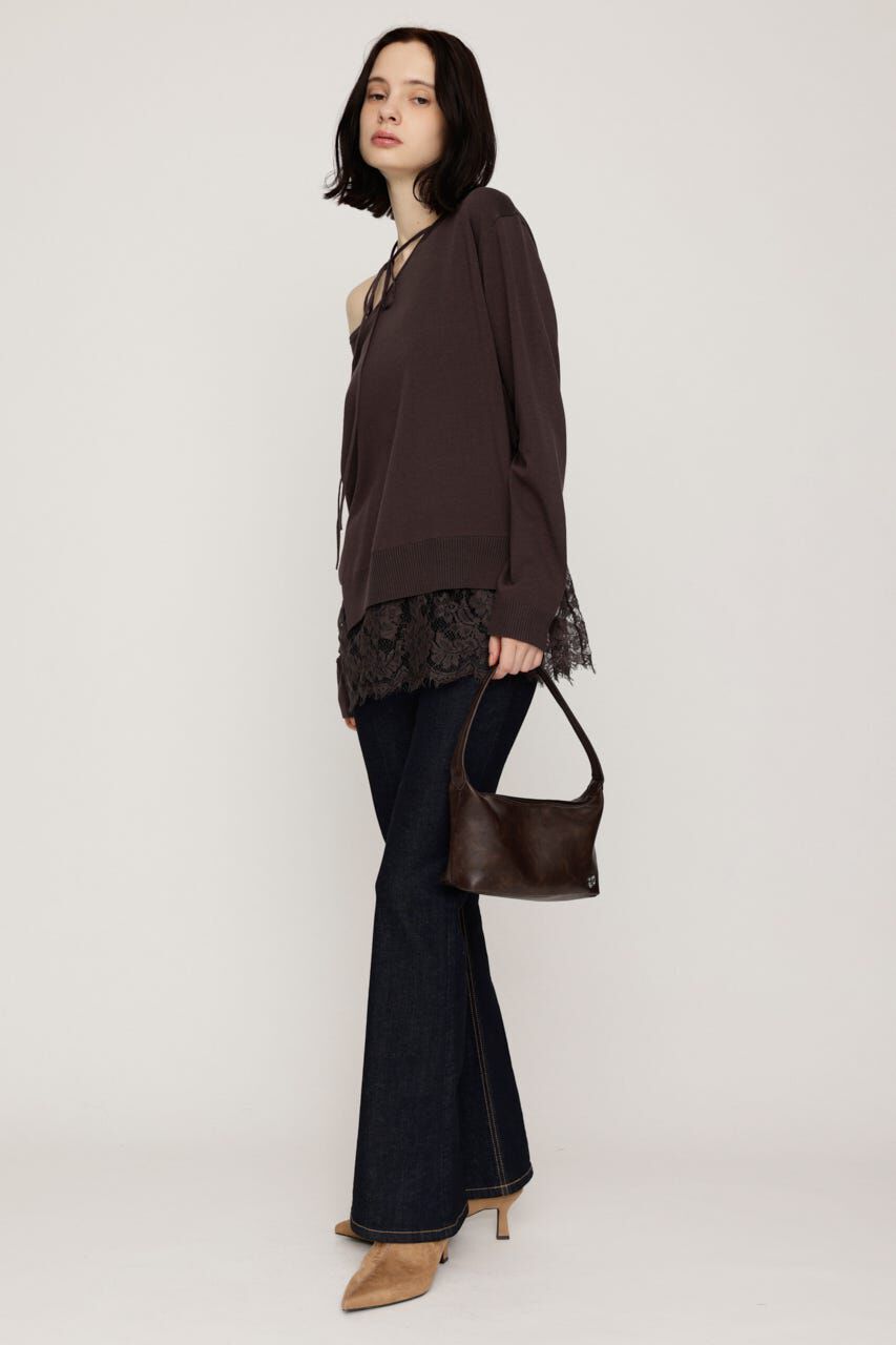 SLY「LACE TRIM V NECK KNIT トップス」|ニット・セーター|