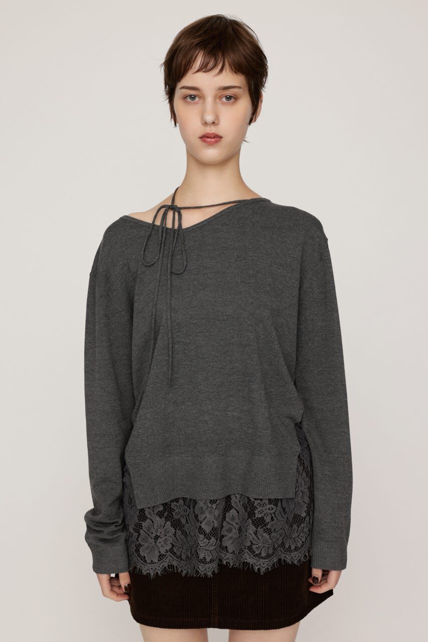 SLY「LACE TRIM V NECK KNIT トップス」|ニット・セーター|