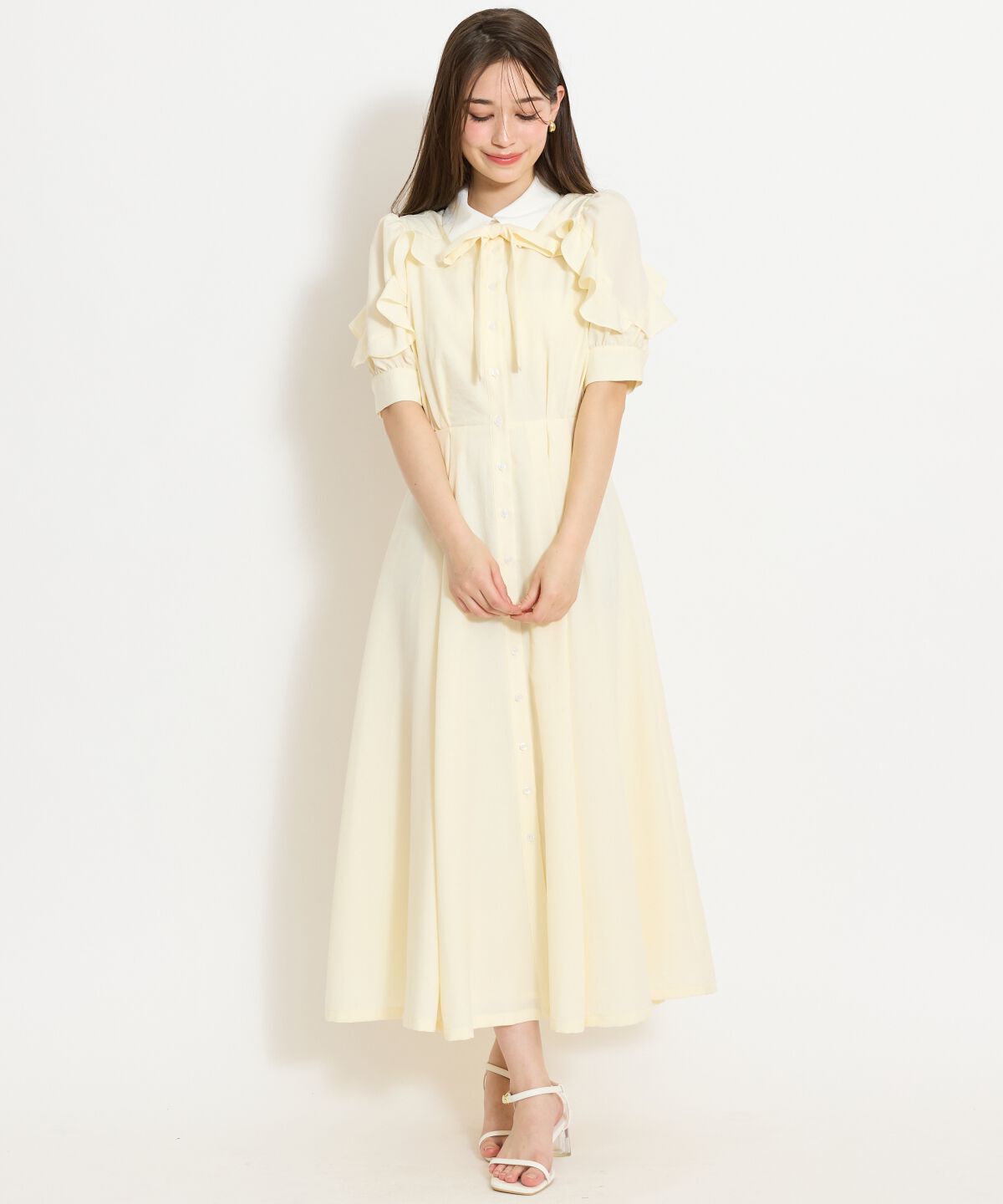 WILLSELECTION「ラッフルパフスリーブシャツワンピース」|ワンピース|イエロー