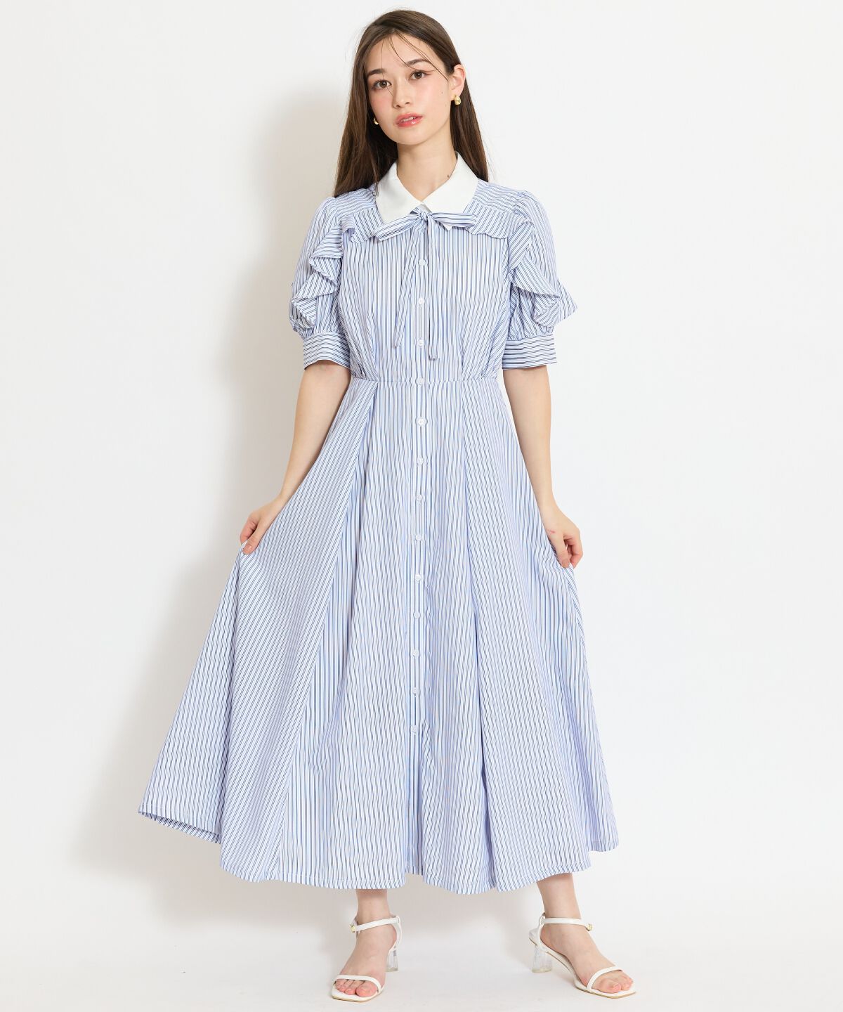 WILLSELECTION「ラッフルパフスリーブシャツワンピース」|ワンピース|