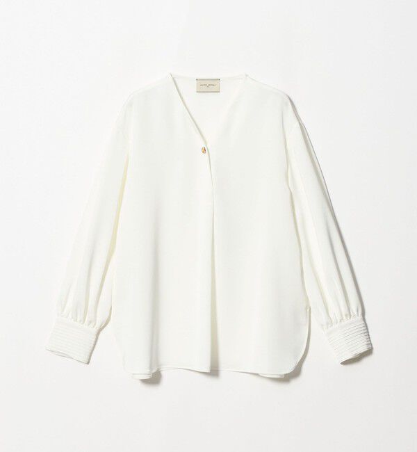 UNITED ARROWS「サテン ラウンド Vネック ブラウス」|シャツ・ブラウス|OFF WHITE
