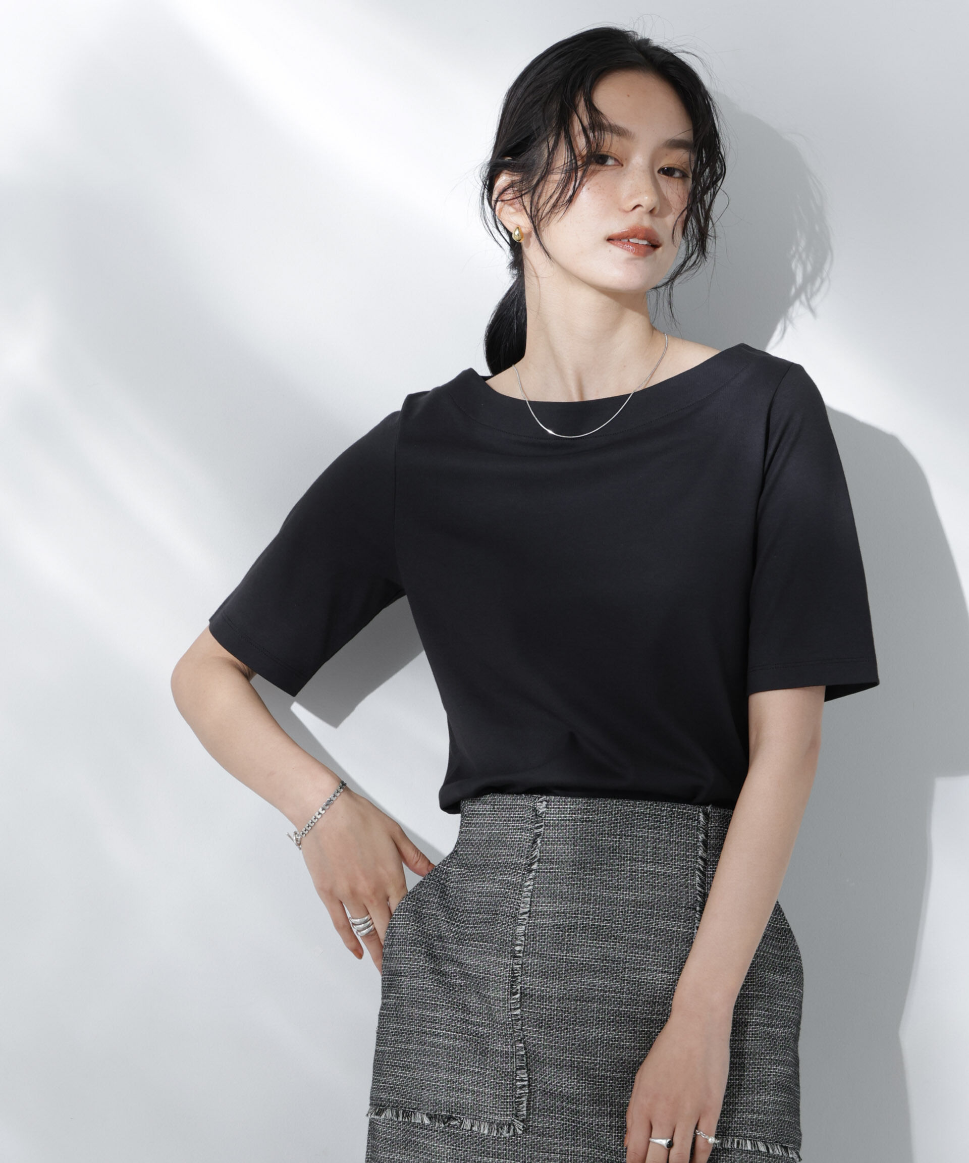 NANO universe「Anti Soaked(R) 汗染み防止ボートネックTシャツ」|Tシャツ・カットソー|