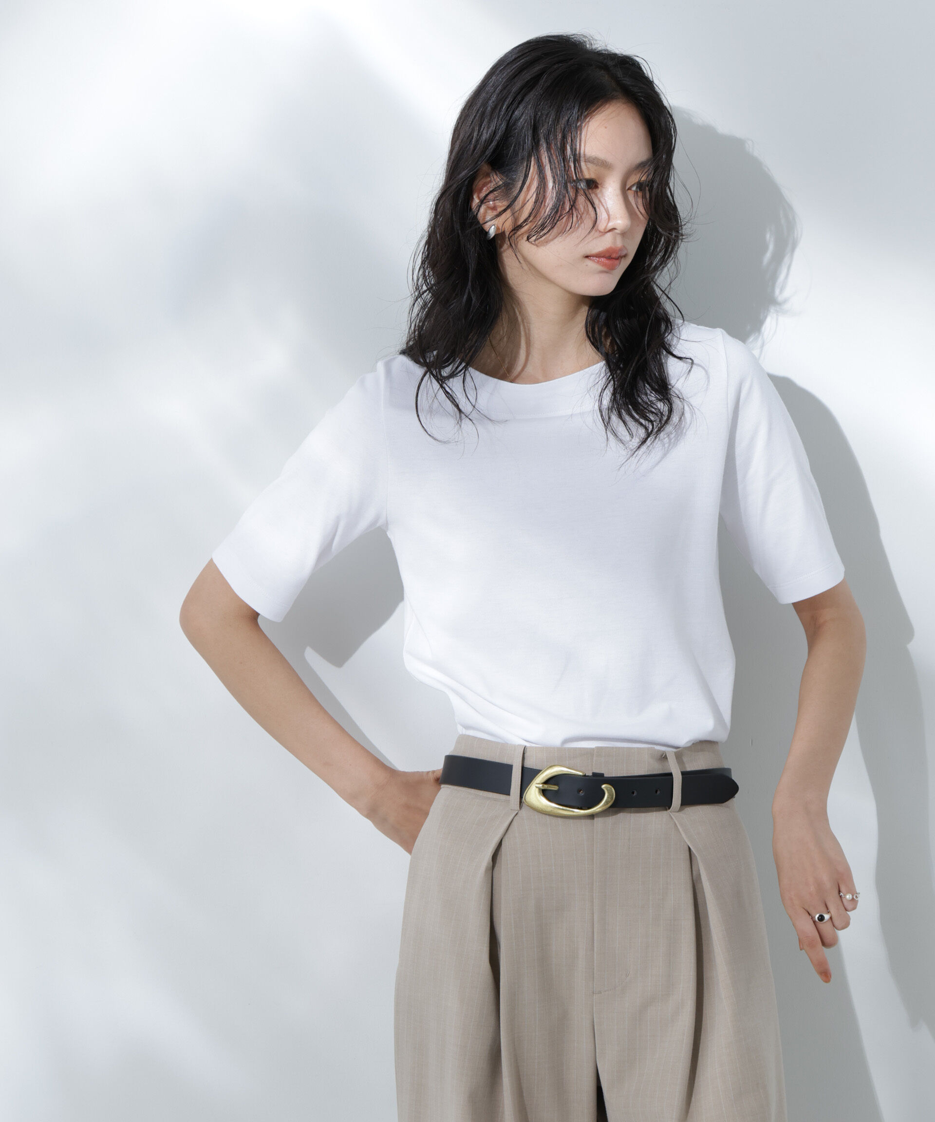 NANO universe「Anti Soaked(R) 汗染み防止ボートネックTシャツ」|Tシャツ・カットソー|ホワイト