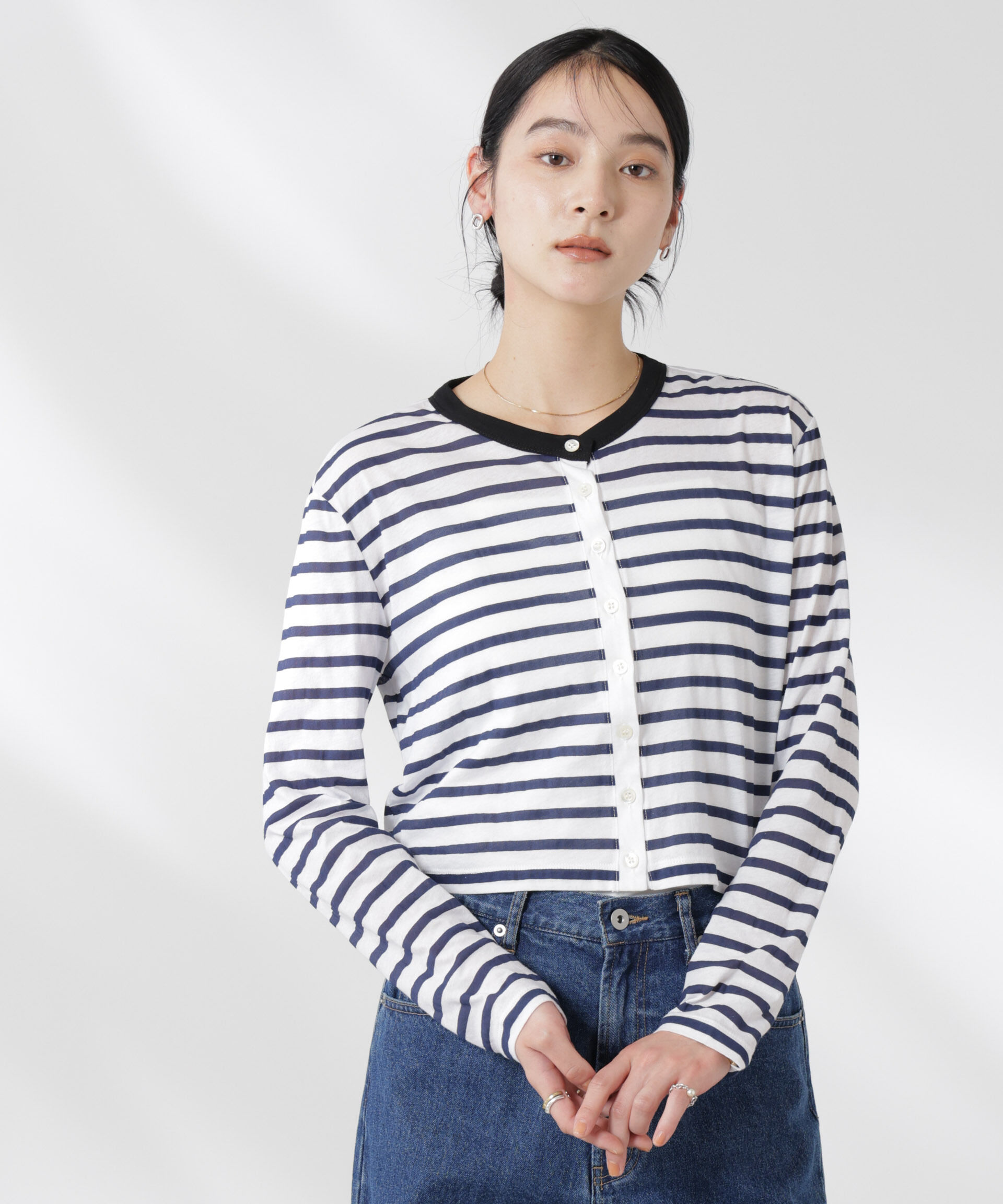 nano･universe「ボーダーシアーコットンカーディガン」|Tシャツ・カットソー|