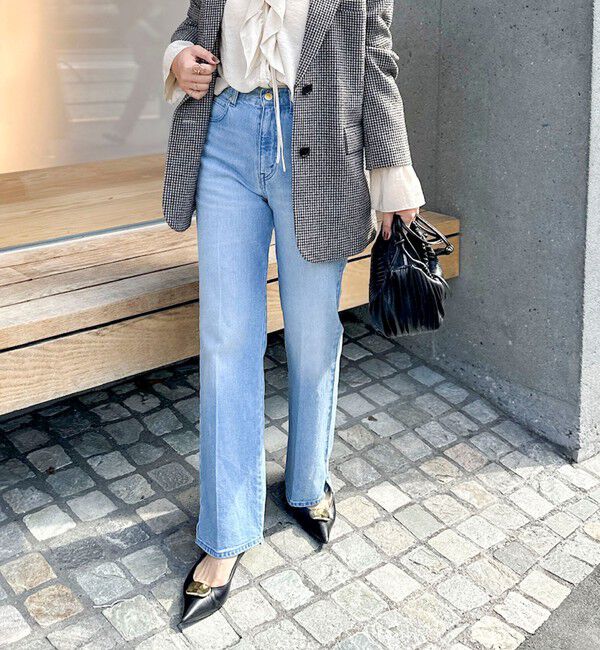 Rie Miller「《5サイズ展開》【RM denim】センタープレス裾デザインデニム」|デニム|ネイビー系6