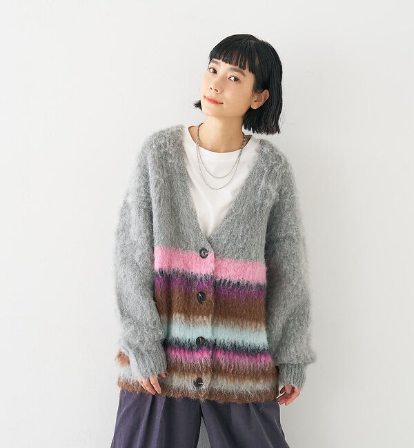 collex「ヘアリー畦編みカーディガン」|カーディガン|グレー系その他1