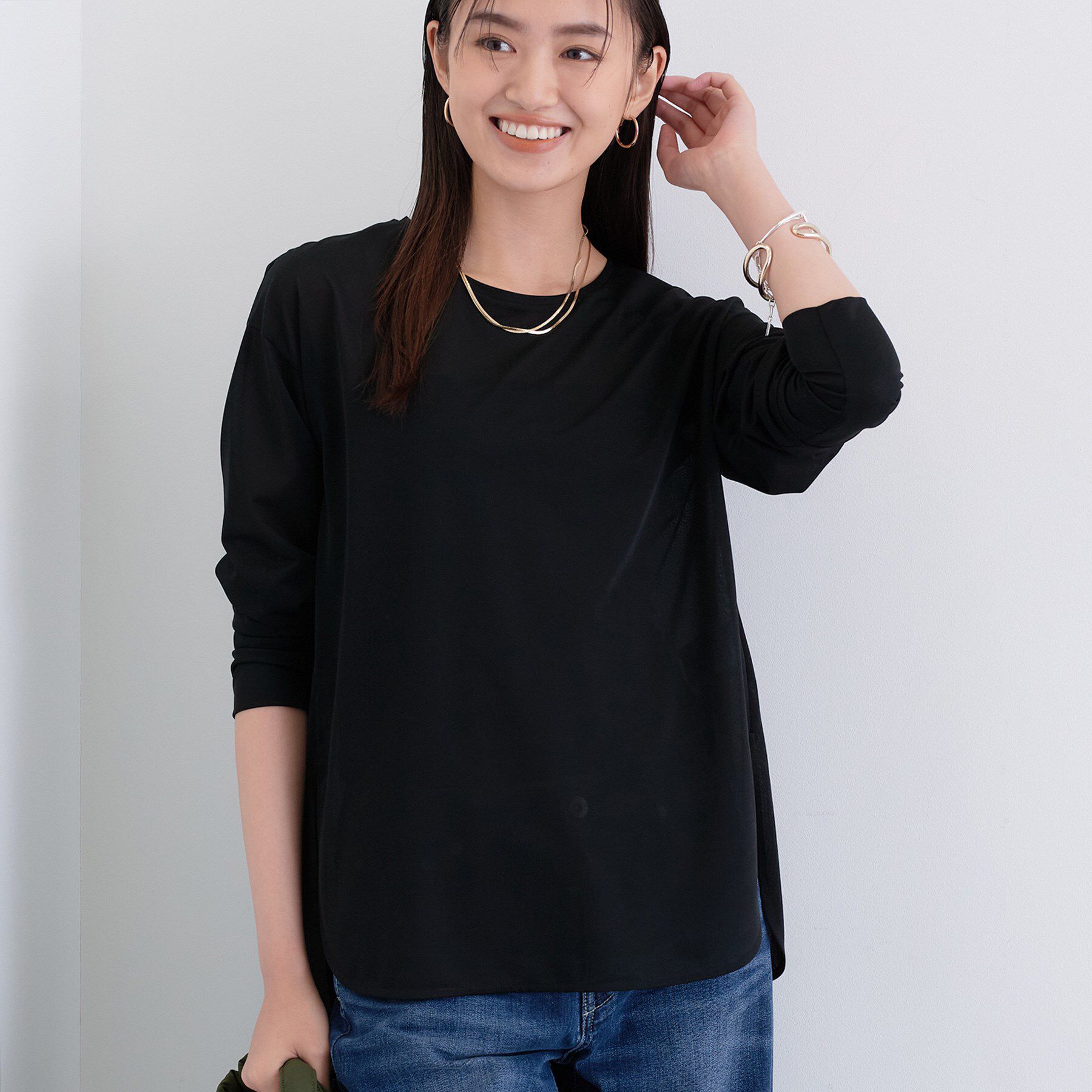 INDIVI「ストレッチシアーロングTシャツ」|Tシャツ・カットソー|