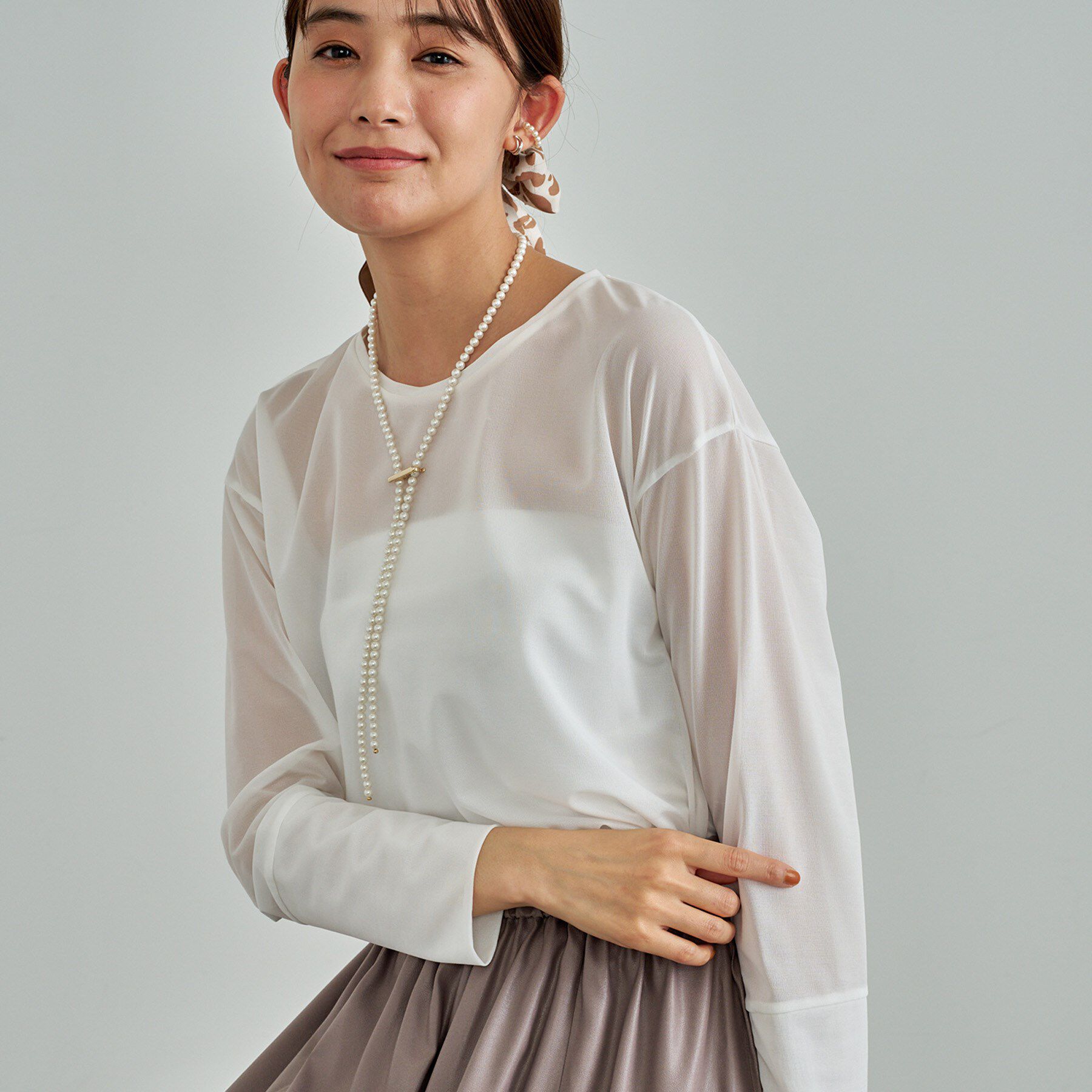INDIVI「ストレッチシアーロングTシャツ」|Tシャツ・カットソー|