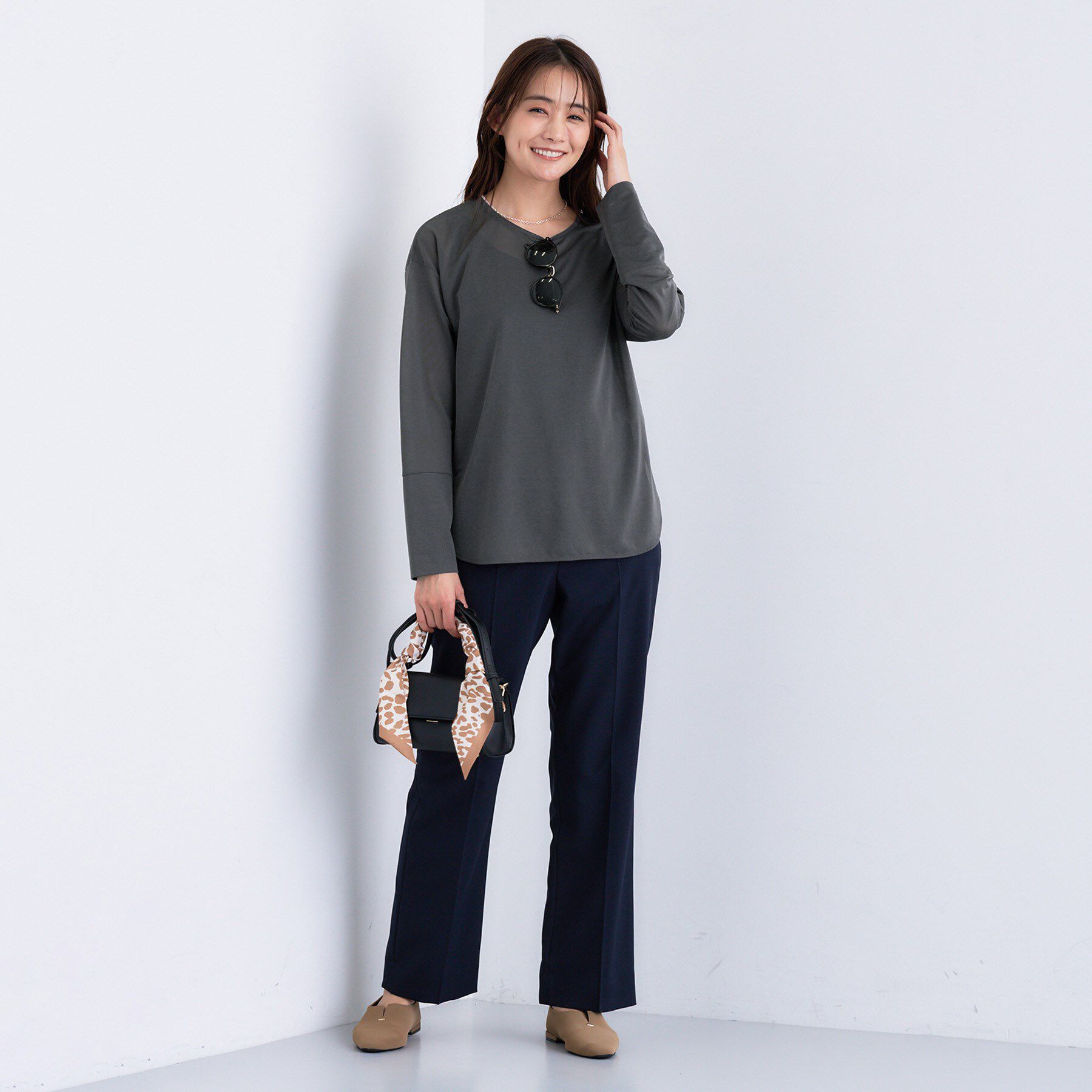 INDIVI「ストレッチシアーロングTシャツ」|Tシャツ・カットソー|