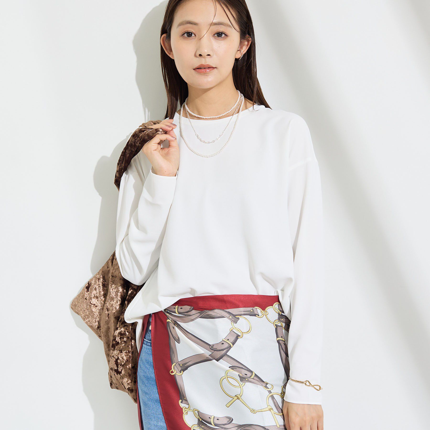 INDIVI「【吸汗速乾／さらっと】キレイめロンT」|Tシャツ・カットソー|ホワイト(001)