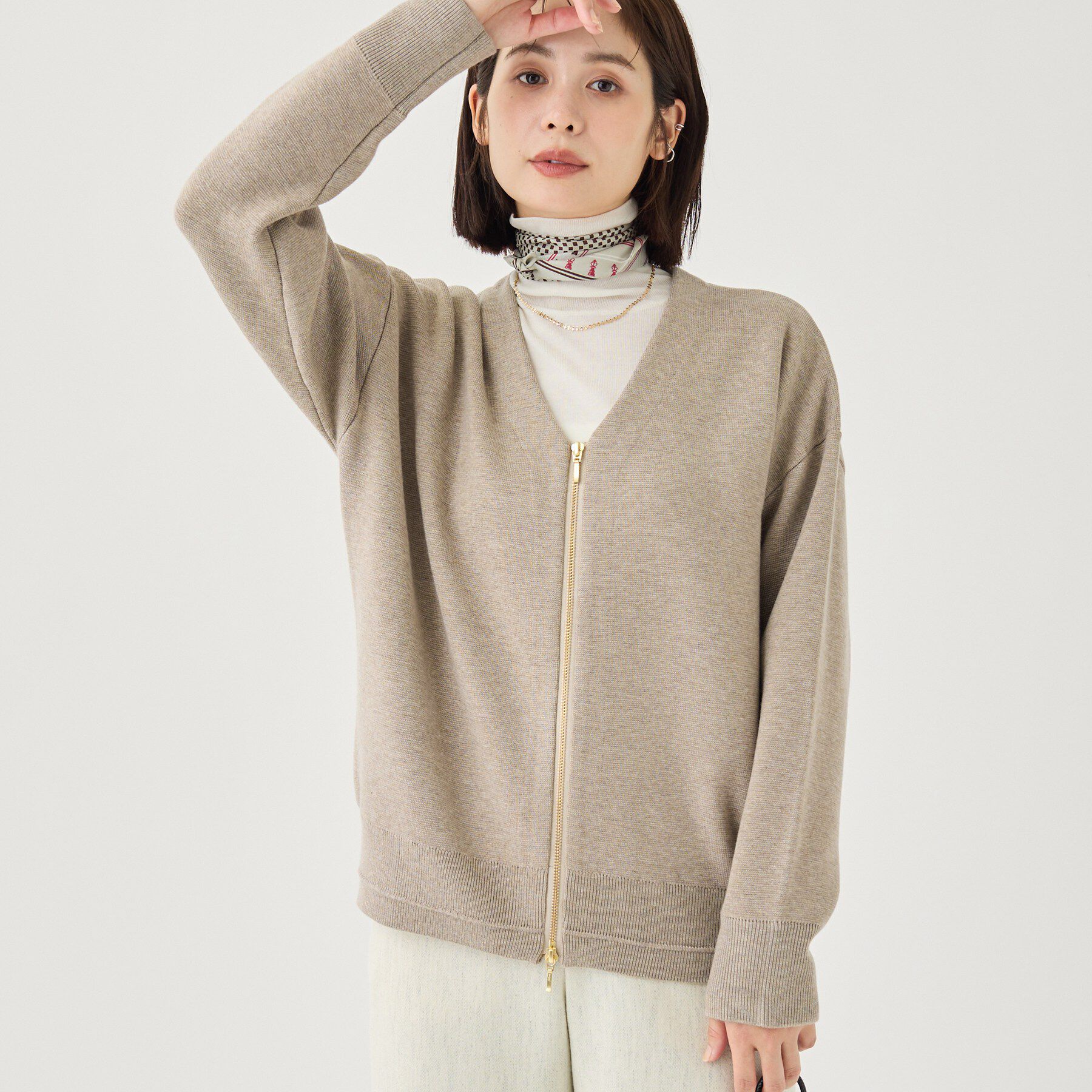 INDIVI「【ミラノリブ編み】ジップニットブルゾン」|カーディガン|