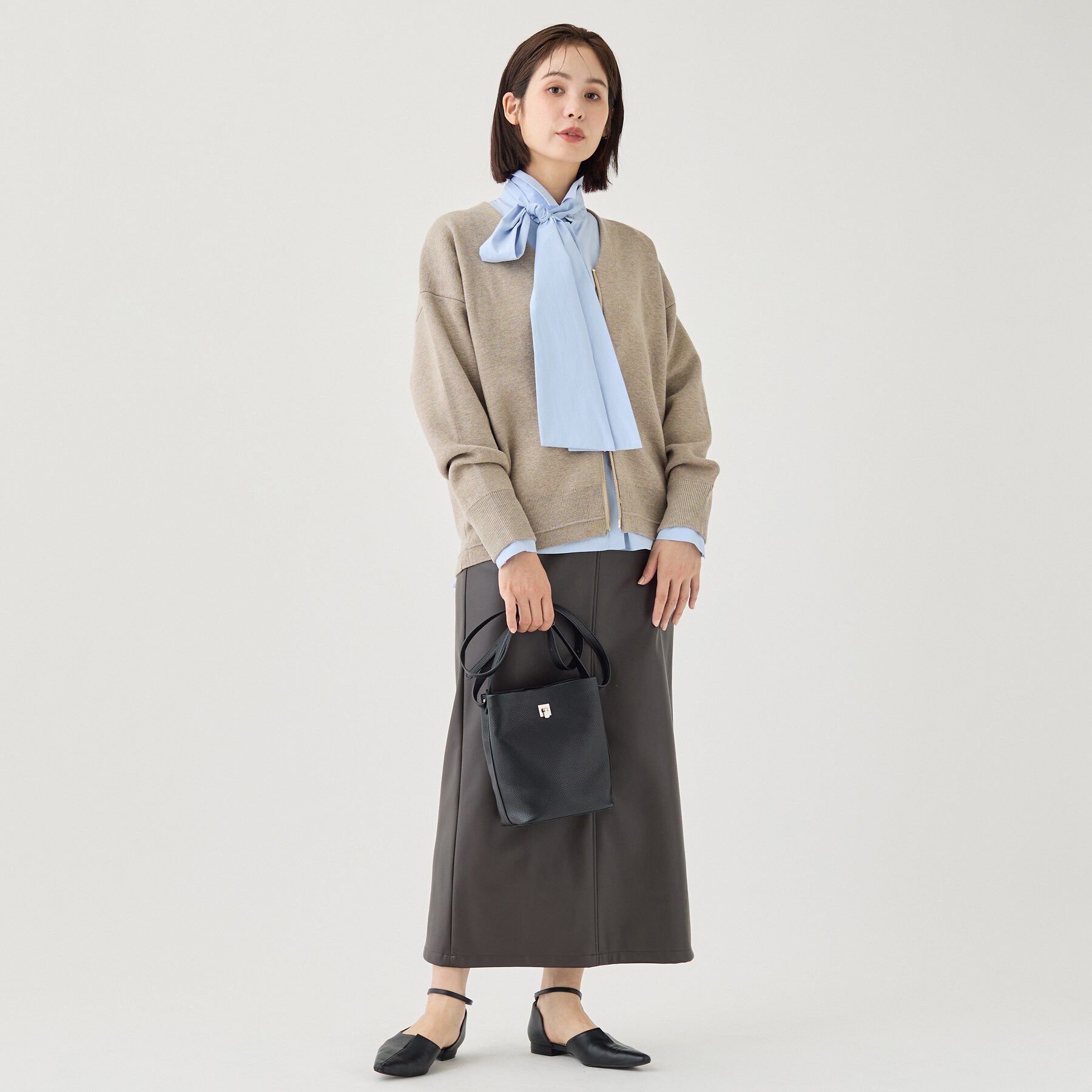 INDIVI「【ミラノリブ編み】ジップニットブルゾン」|カーディガン|