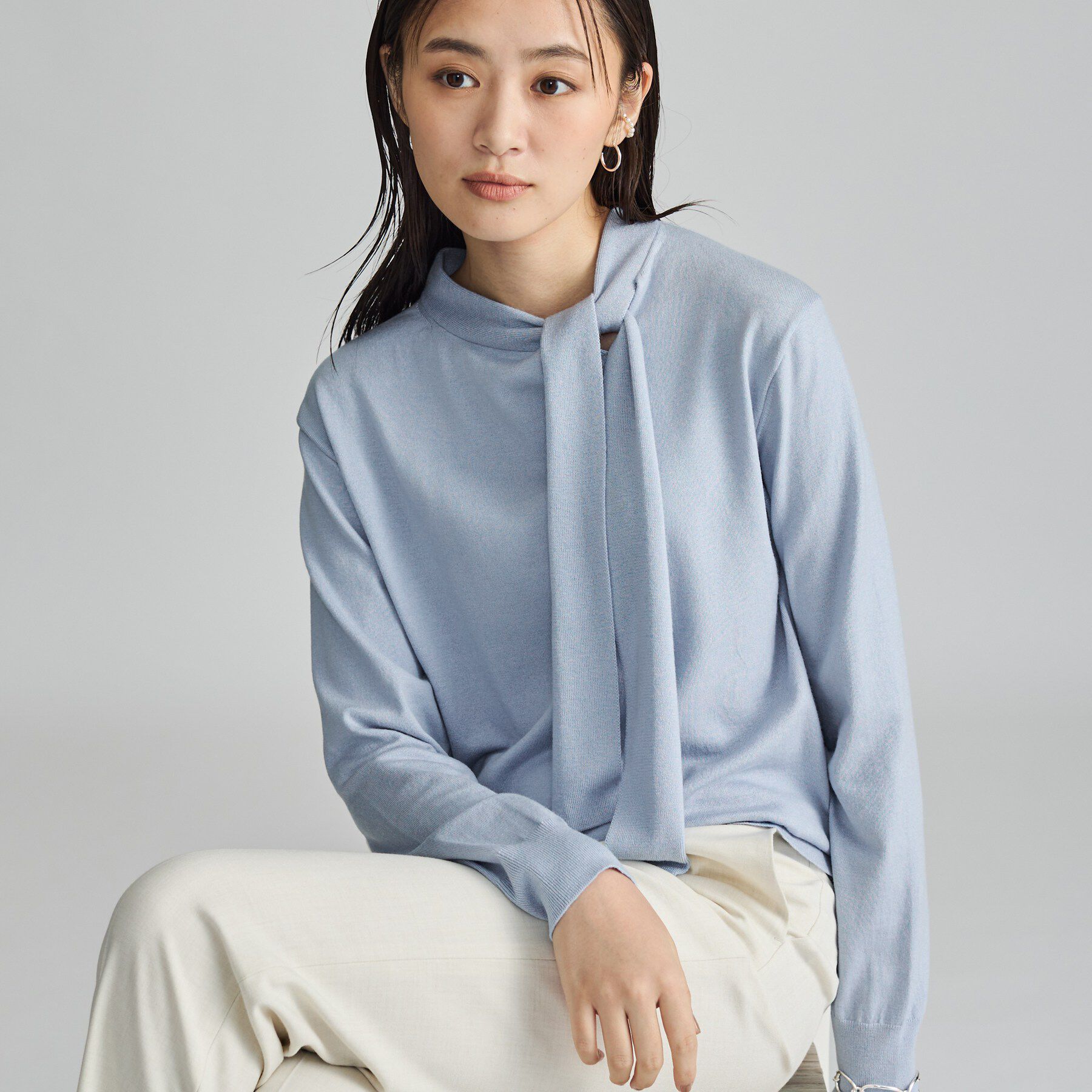 INDIVI「【風合い〇／キレイめ華やか】サイドボウタイニット」|ニット・セーター|サックスブルー(09