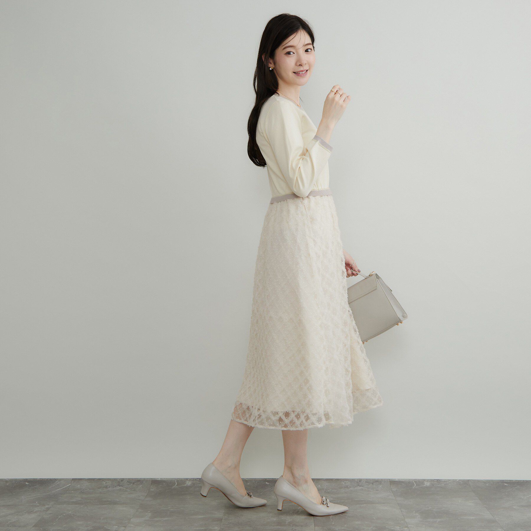 Couture broach「【チュールの上品な揺れ・セットアップ可】ドッキング ニットワンピース」|ワンピース|