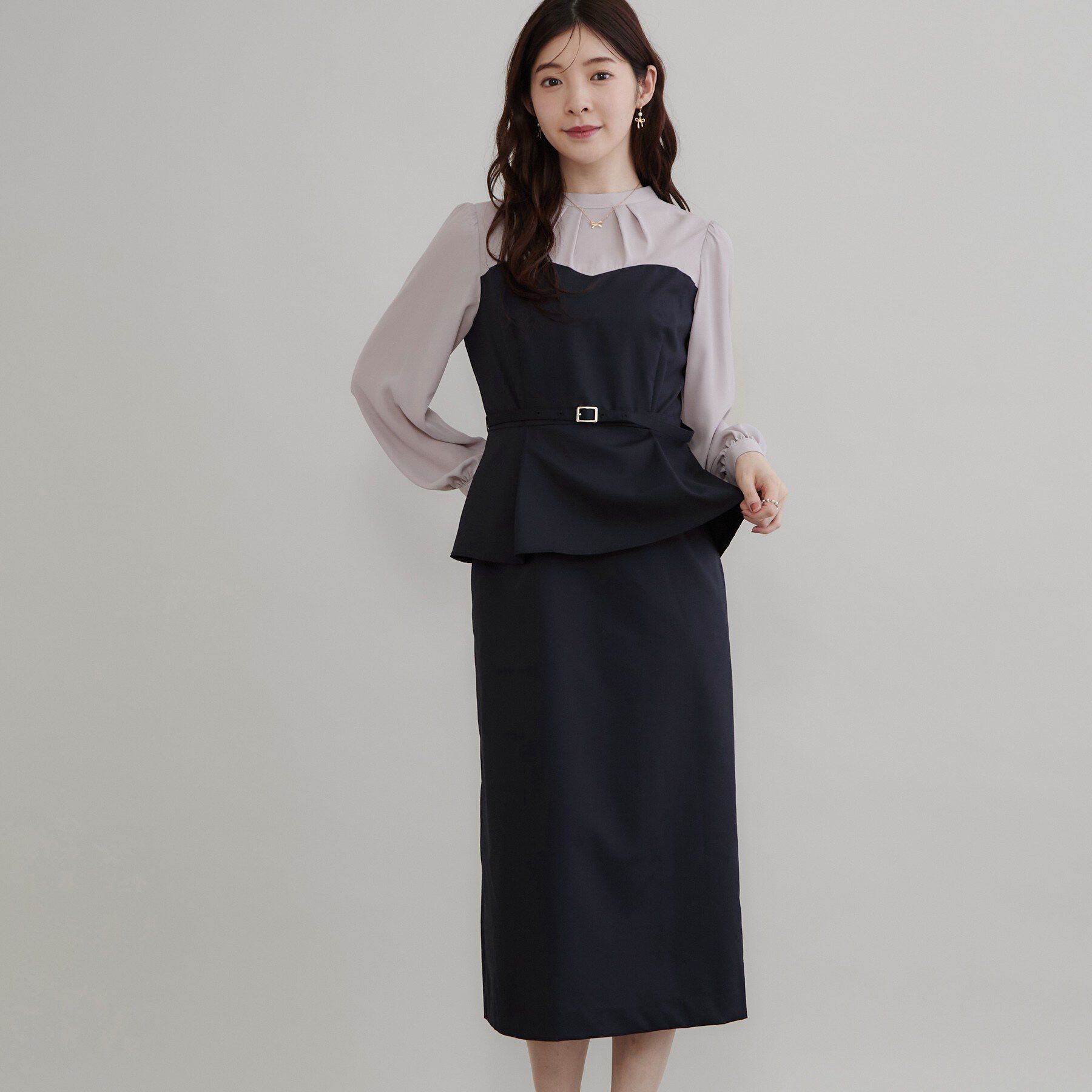 Couture broach「【一枚で品よく完成】ベアドッキング ペプラムワンピース」|ワンピース|