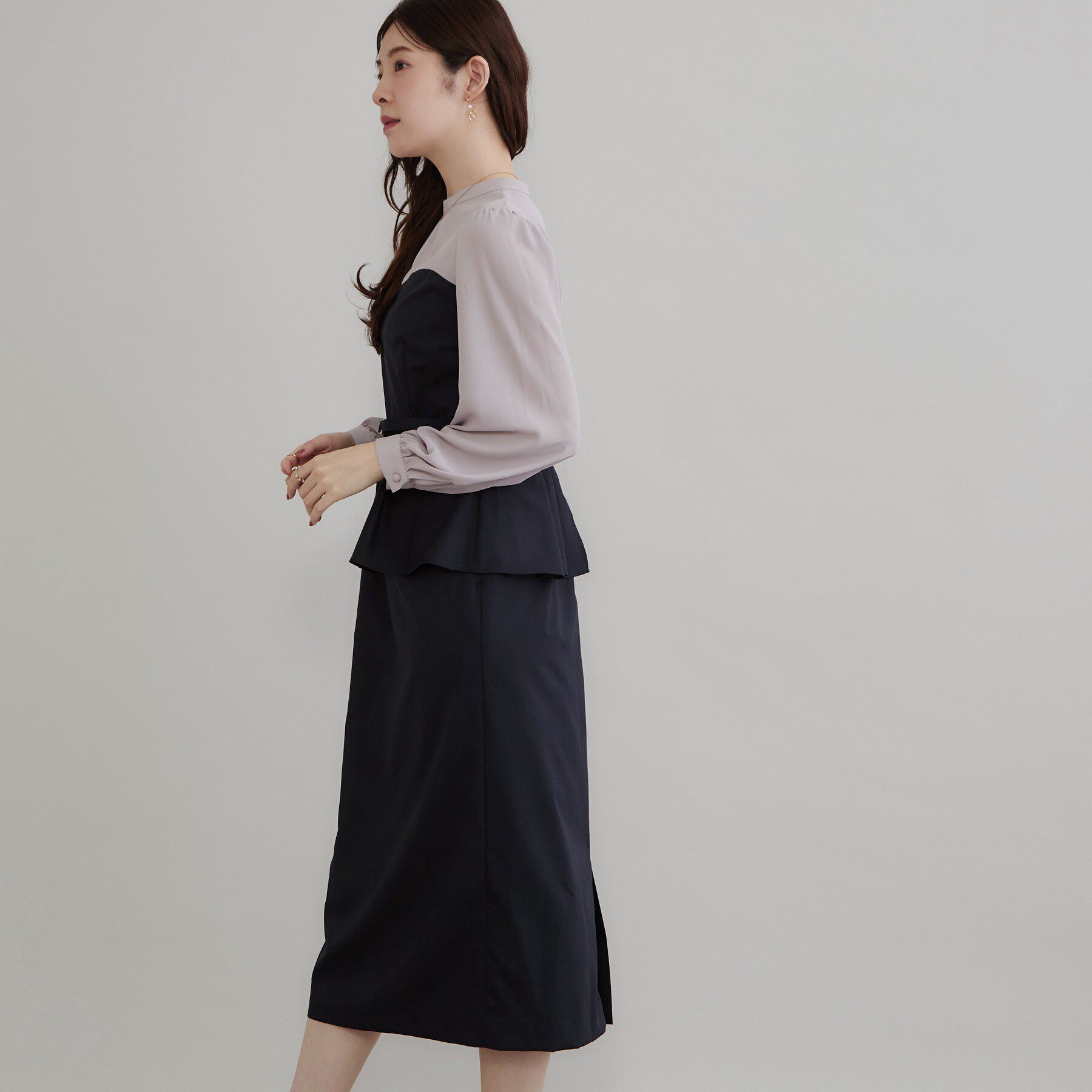 Couture broach「【一枚で品よく完成】ベアドッキング ペプラムワンピース」|ワンピース|