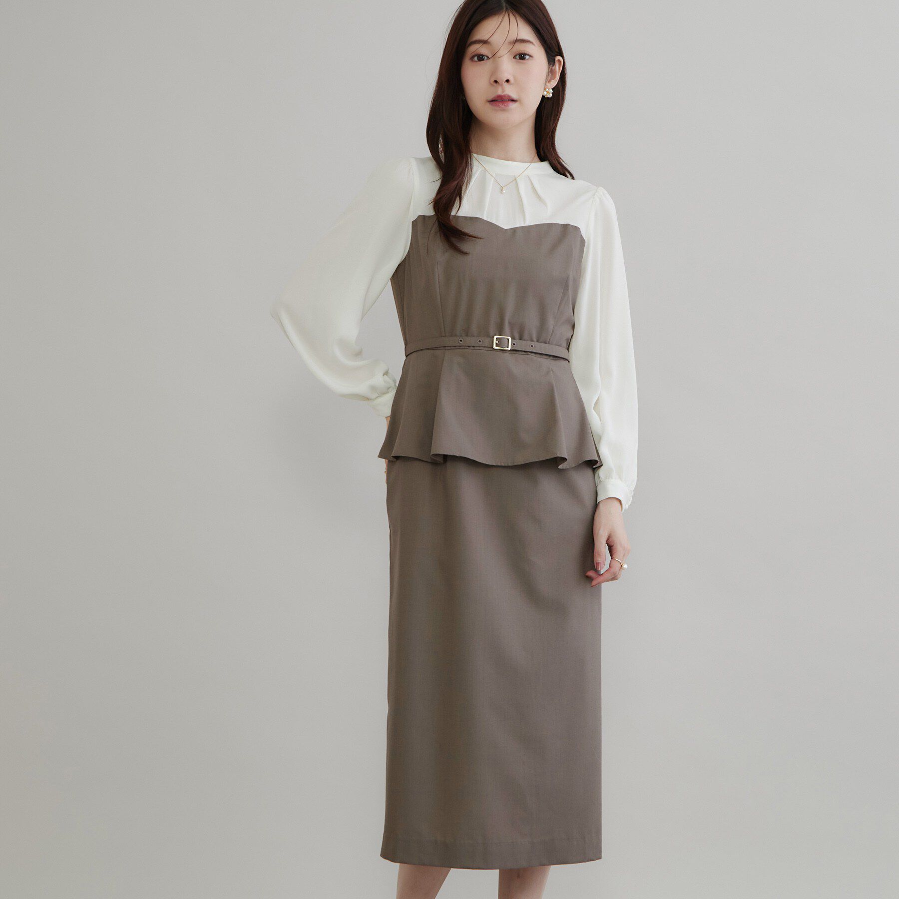 Couture broach「【一枚で品よく完成】ベアドッキング ペプラムワンピース」|ワンピース|