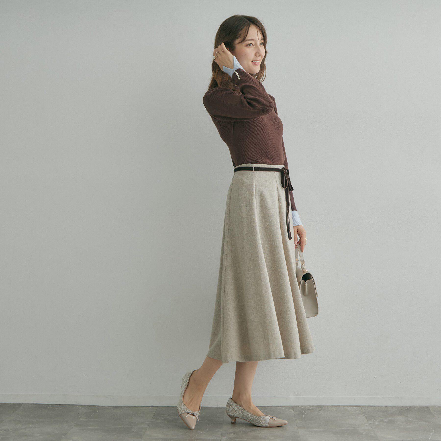 Couture broach「【配色デザインがこなれ見え】袖口スリット パール調リブニット【吸湿発熱・静電気防止・抗菌防臭・洗濯機」|ニット・セーター|