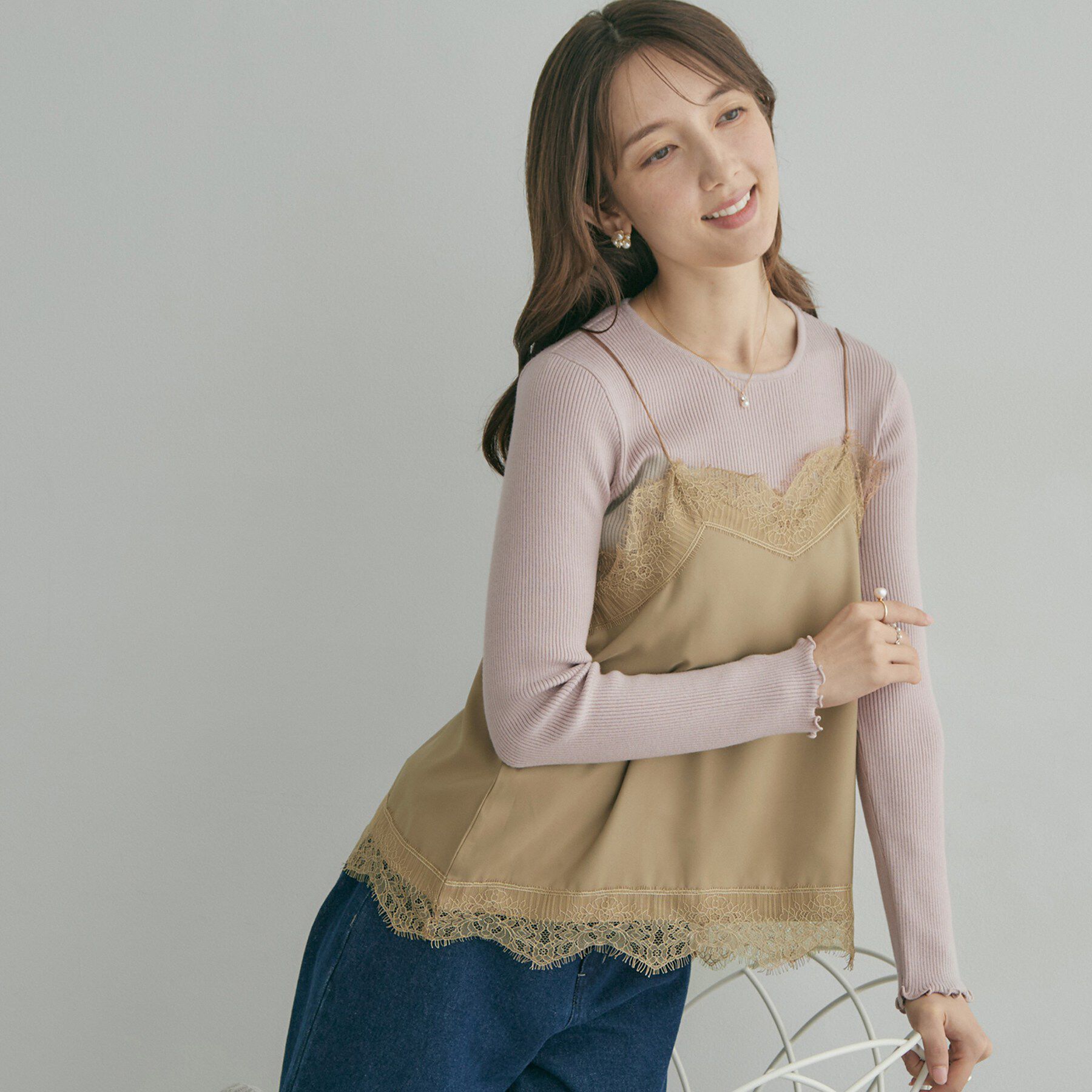 Couture broach「メローフリルニット＆レースキャミセット」|ニット・セーター|ライトピンク(570