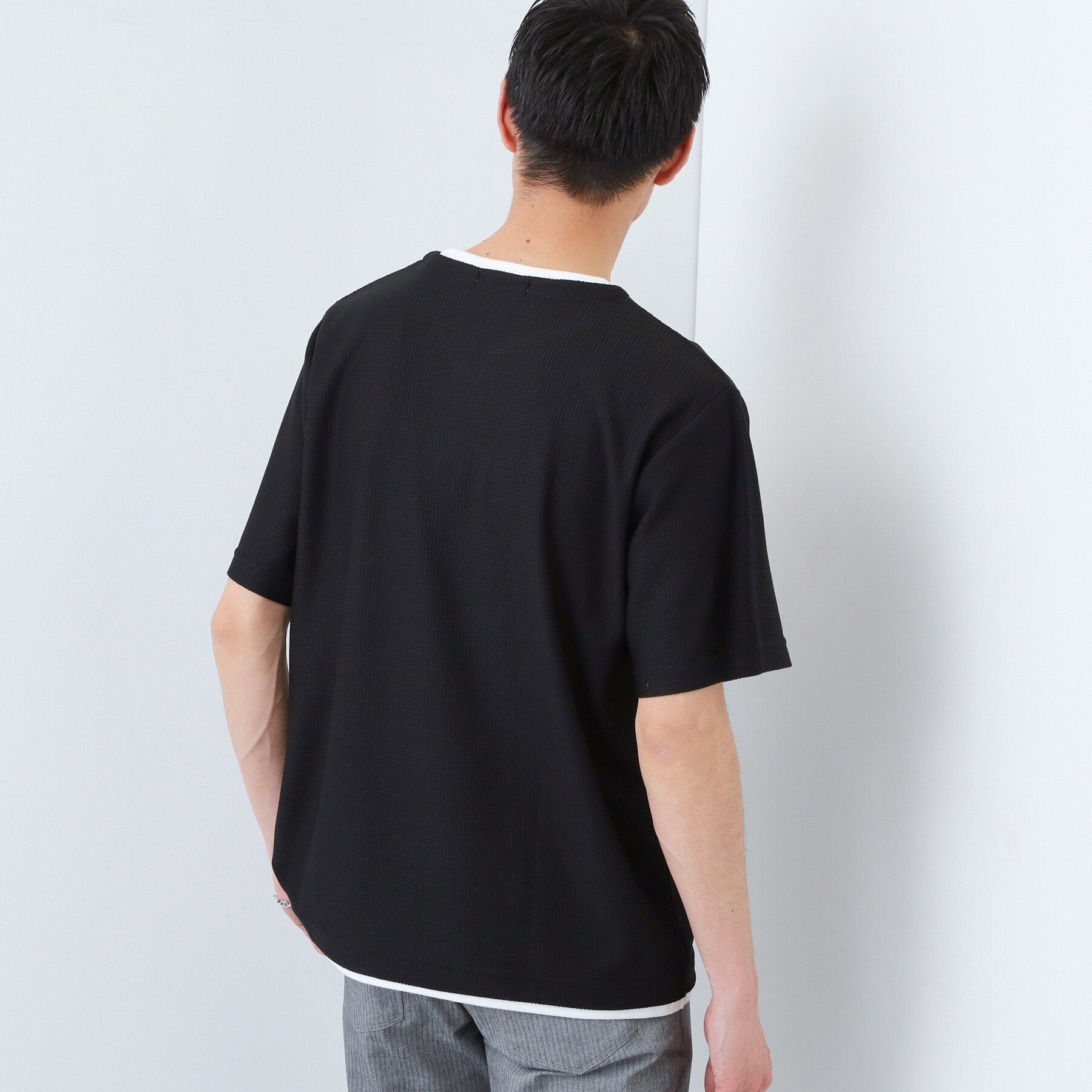 THE SHOP TK「【一枚でコーディネートが完成！】レイヤード風 キーネック 半袖Tシャツ 洗濯機OK」|Tシャツ・カットソー|