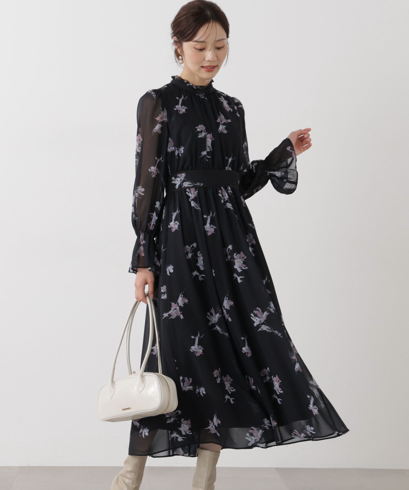 PROPORTION BODY DRESSING「花柄プリントギャザーワンピース」|ワンピース|ブラック