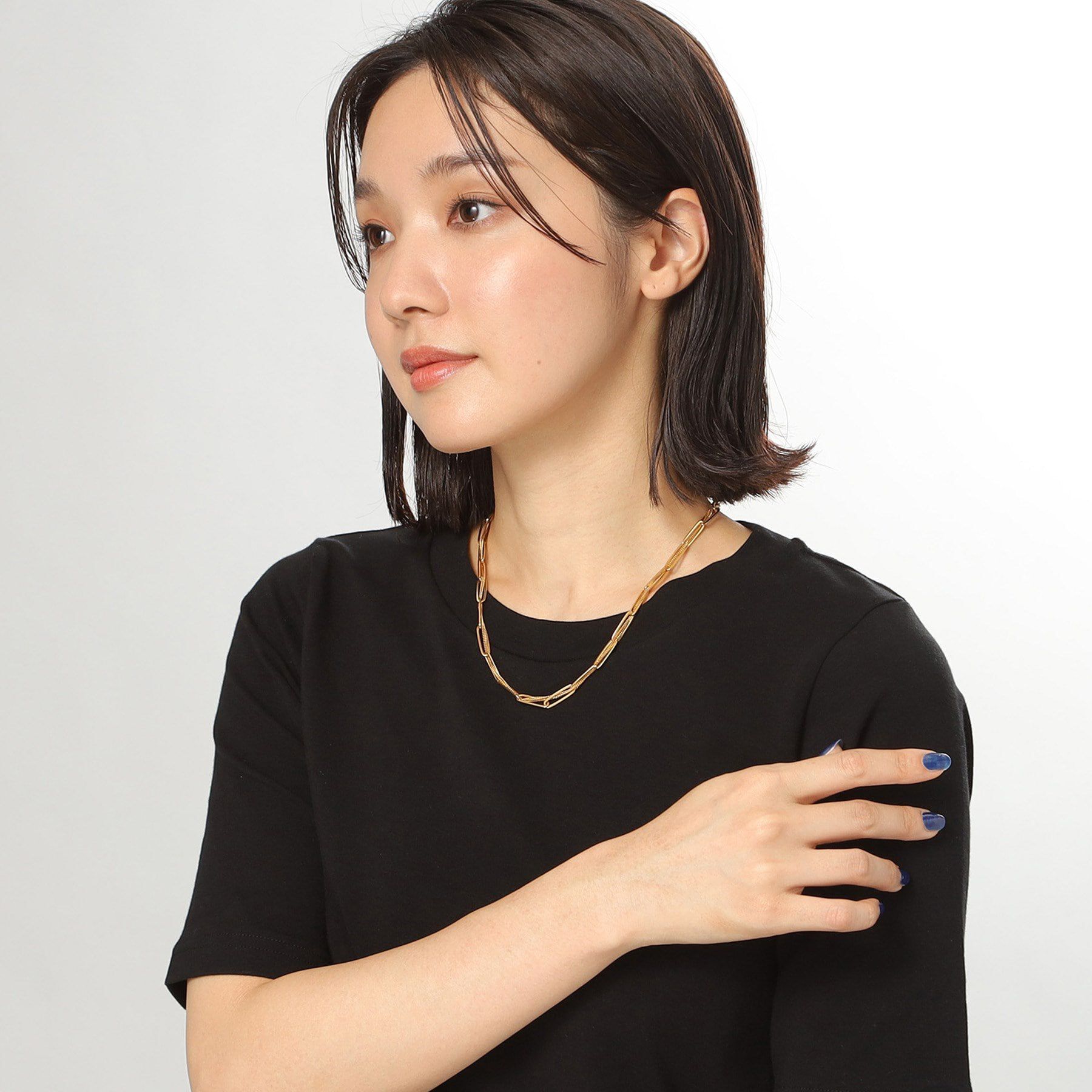 COCOSHNIK ONKITSCH「シルバー ミックスチェーン フラットカーブ スルー ネックレス GP」|ネックレス|