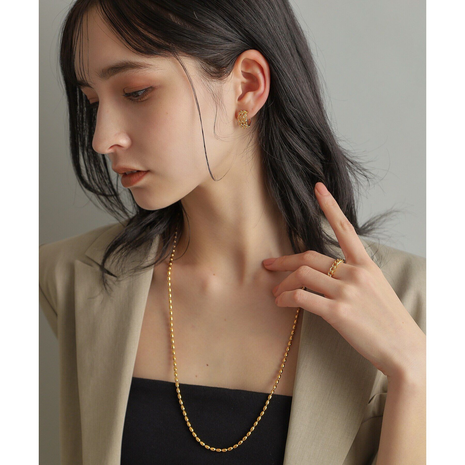 COCOSHNIK ONKITSCH「シルバー デザインチェーン オーバルボールM ネックレス GP」|ネックレス|