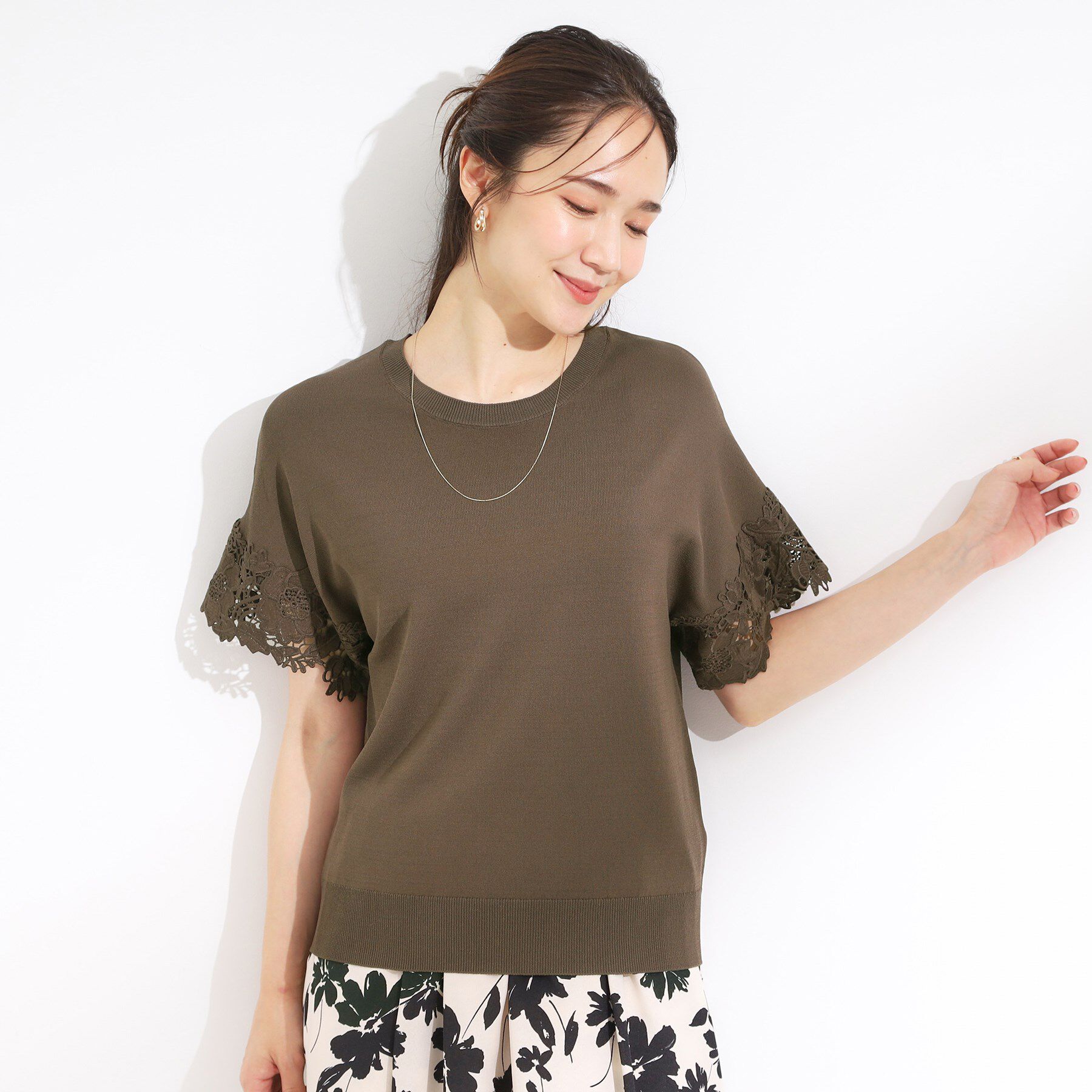 SHOO･LA･RUE「【S-LL/ひんやり/UV/】大人上品な お袖レースニット」|ニット・セーター|