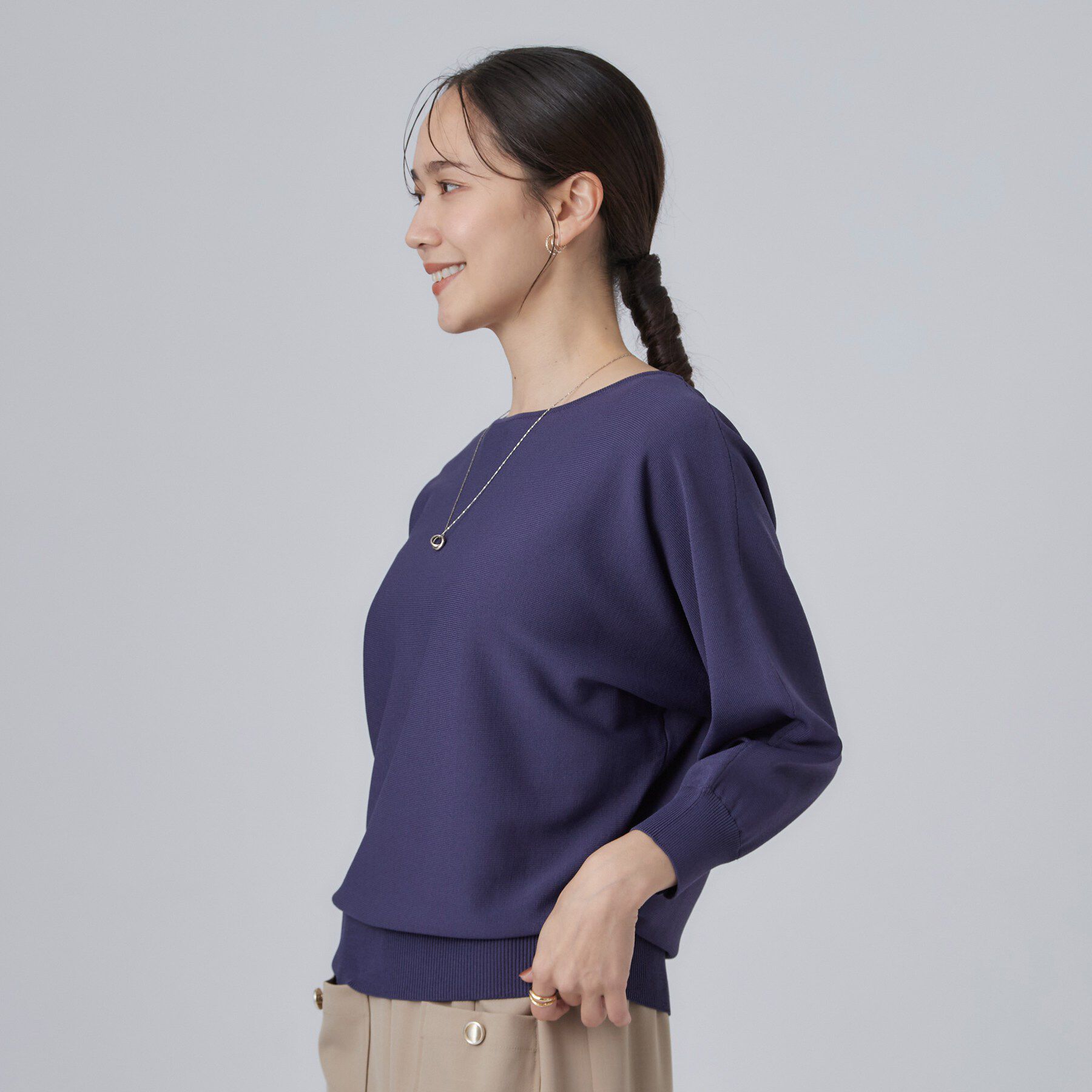 SHOO･LA･RUE「【洗濯機可】軽やかさらタッチ インせず着られる すっきり見えドルマンニット」|ニット・セーター|