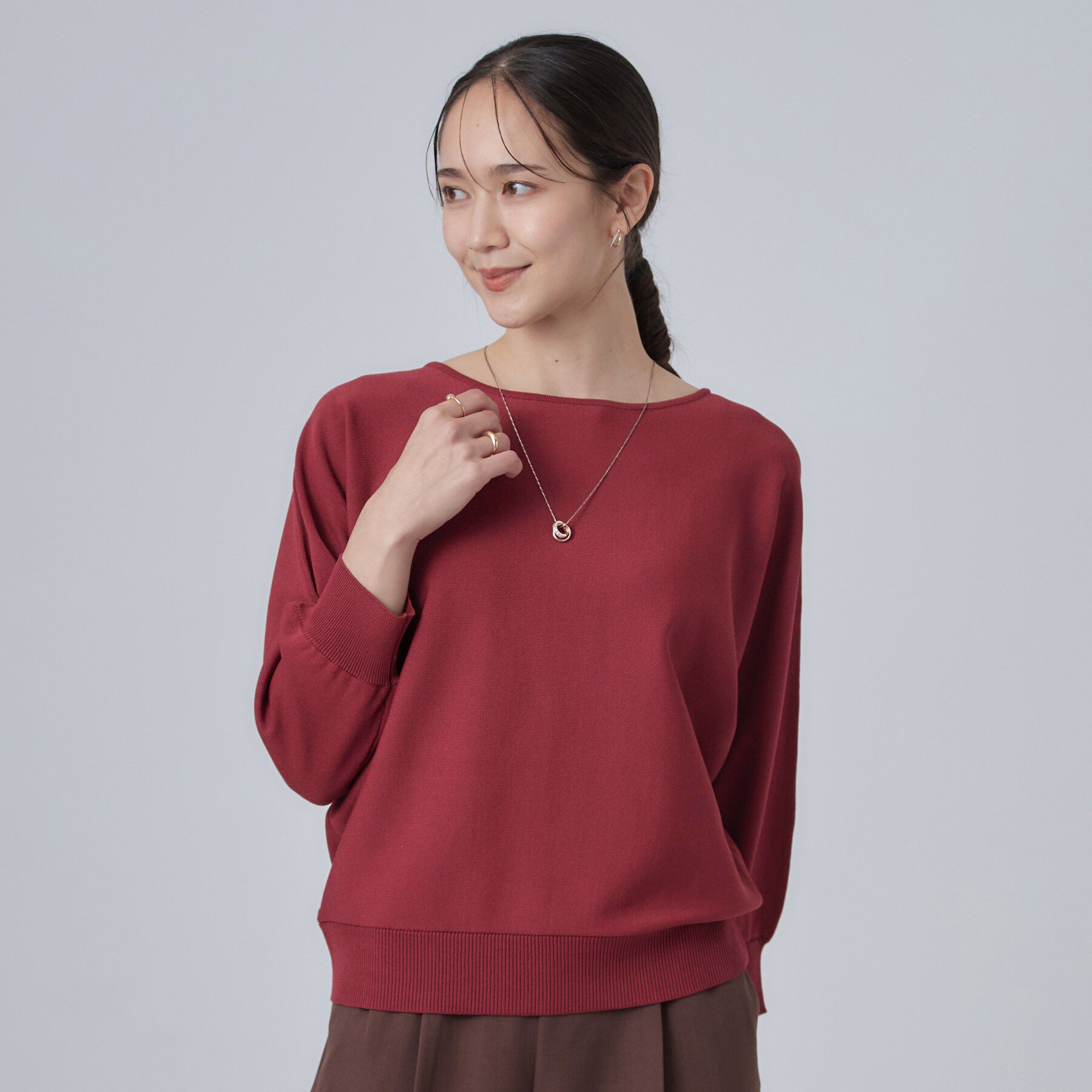 SHOO･LA･RUE「【洗濯機可】軽やかさらタッチ インせず着られる すっきり見えドルマンニット」|ニット・セーター|
