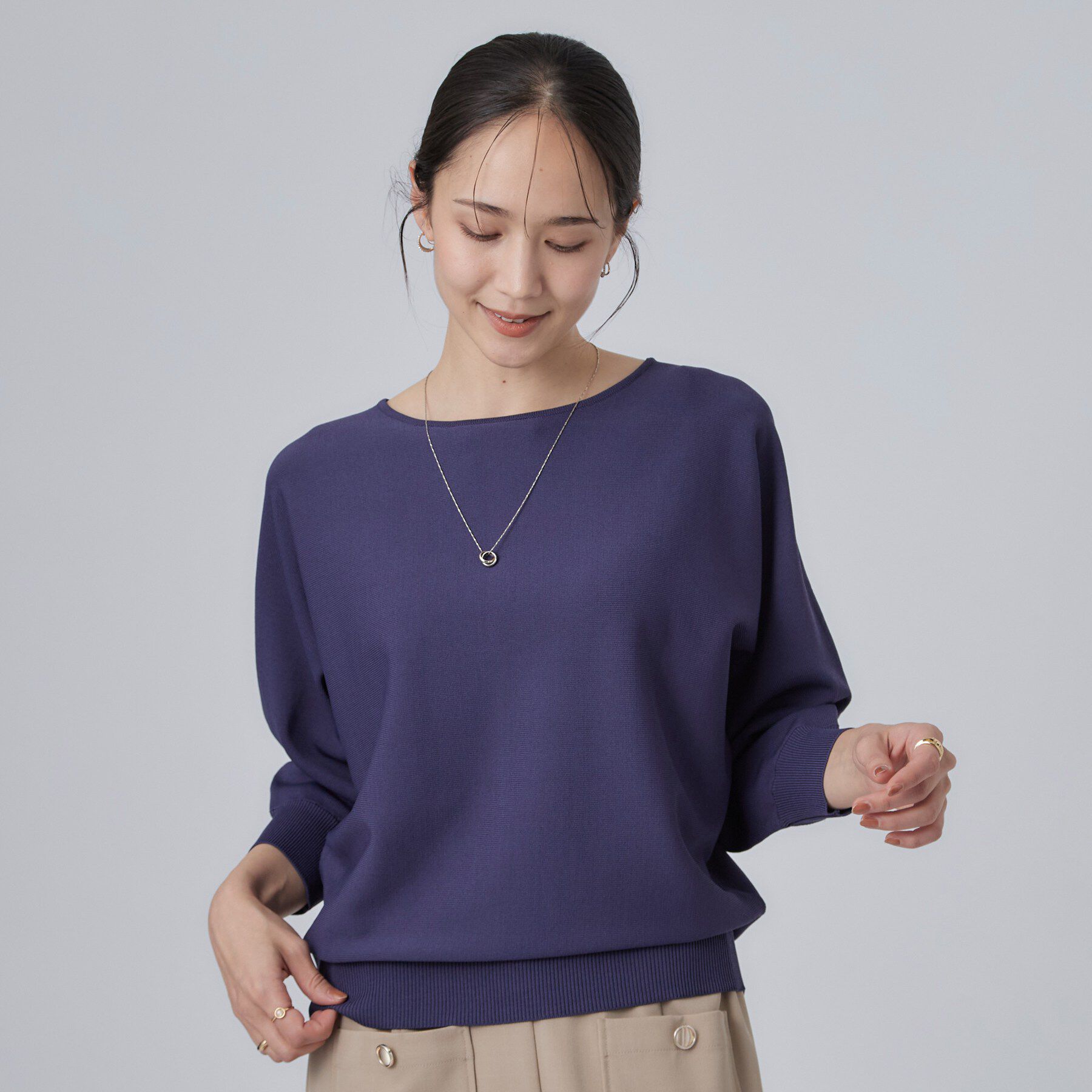 SHOO･LA･RUE「【洗濯機可】軽やかさらタッチ インせず着られる すっきり見えドルマンニット」|ニット・セーター|