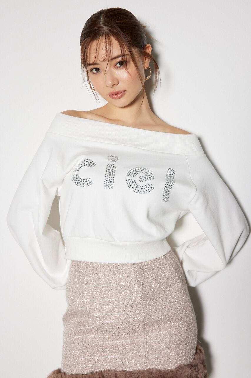 rienda「オフショルBIGロゴスウェットトップス」|Tシャツ・カットソー|