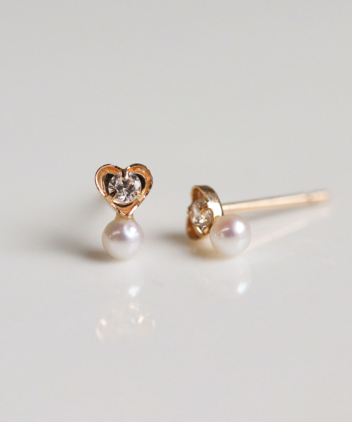  「パール / キュービックジルコニア ハート ピアス | K10YG」|ピアス|