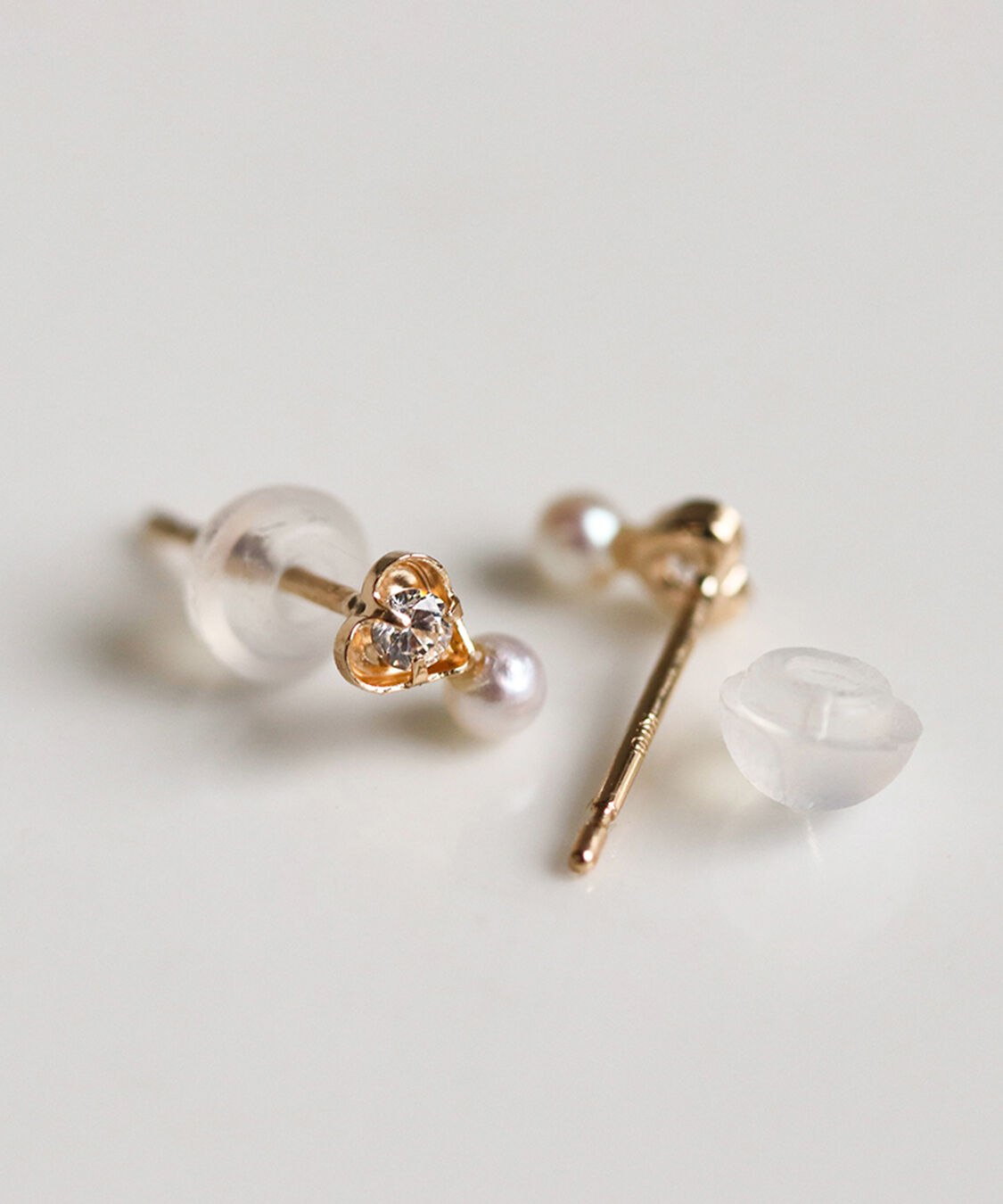  「パール / キュービックジルコニア ハート ピアス | K10YG」|ピアス|