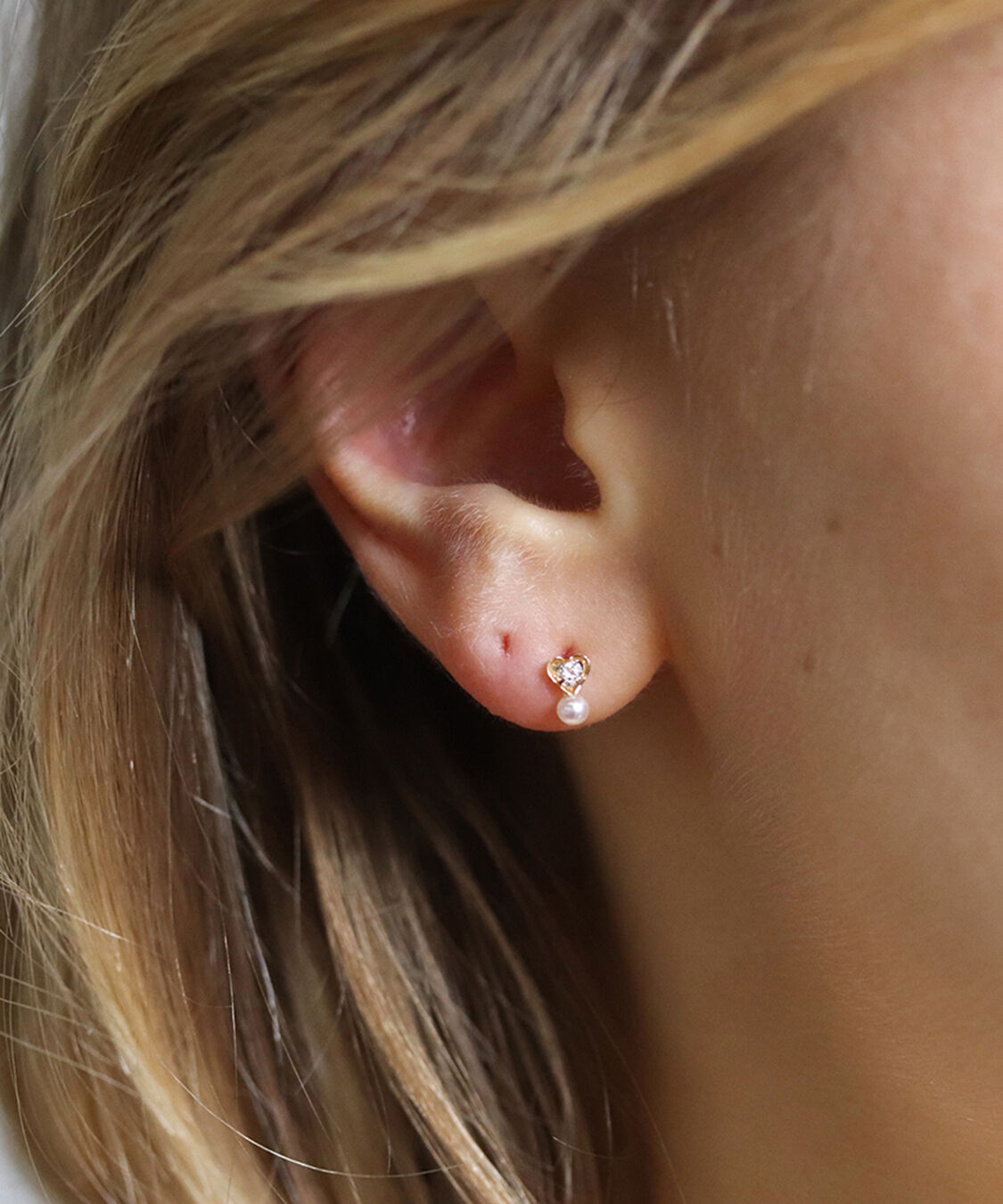 「パール / キュービックジルコニア ハート ピアス | K10YG」|ピアス|