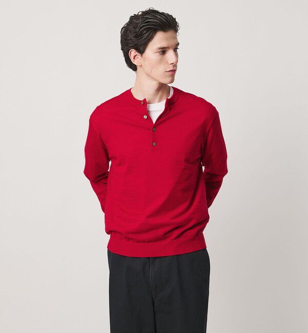 UNITED ARROWS「アルパカ/ウール ヘンリーネック ニット」|ニット・セーター|RED