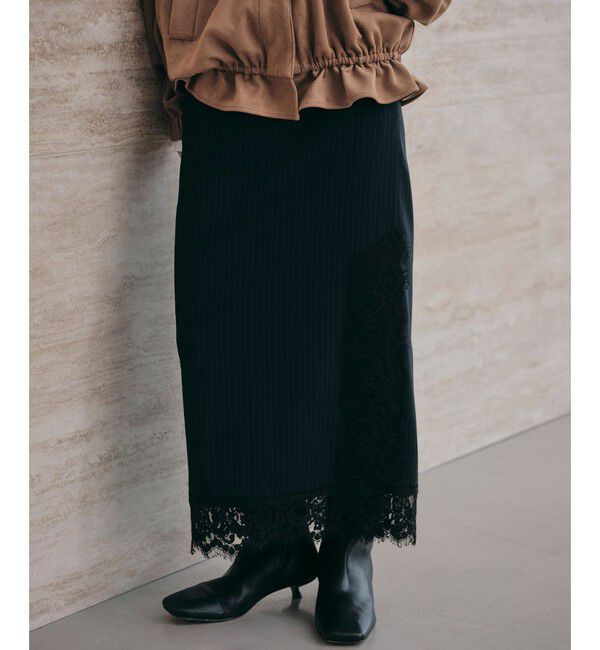 EMMEL REFINES「＜EMMEL REFINES＞EM レースストライプ Iライン スカート」|スカート|NAVY