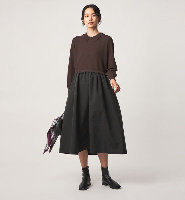 UNITED ARROWS green label relaxing「フリル襟 アミガラ ドッキング ワンピース」|ワンピース|DK.BROWN