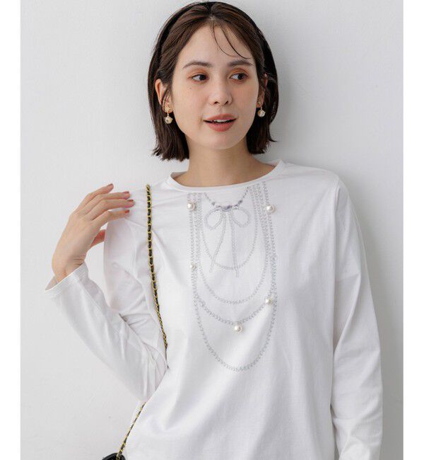組曲「【WEB限定】トロンプルイユ パールネックレス 長袖Ｔシャツ」|Tシャツ・カットソー|