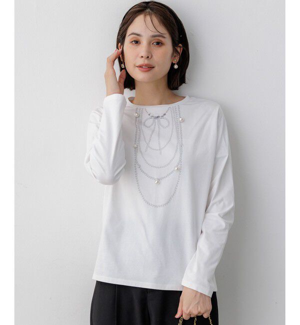組曲「【WEB限定】トロンプルイユ パールネックレス 長袖Ｔシャツ」|Tシャツ・カットソー|