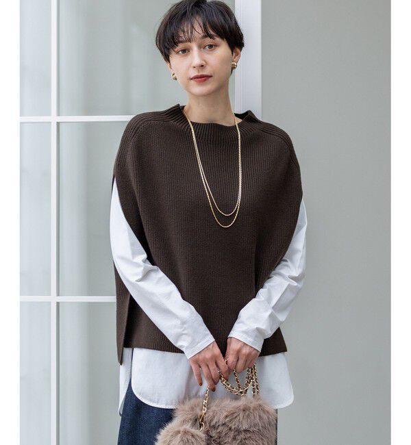 23区「【洗える】コットンリリー モックネックニットベスト」|ベスト・ジレ|ﾀﾞｰｸﾌﾞ
