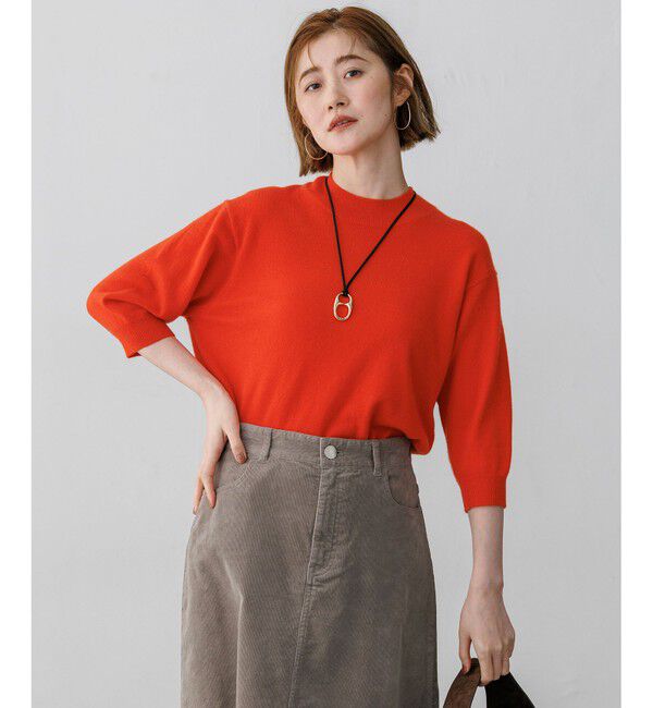 23区「【Oggi・CLASSY.掲載】ピュアカシミヤ ハーフスリーブ ハイネック ニット」|ニット・セーター|レッド系