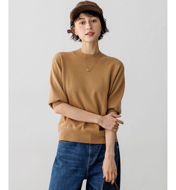 23区「【Oggi・CLASSY.掲載】ピュアカシミヤ ハーフスリーブ ハイネック ニット」|ニット・セーター|キャメル系