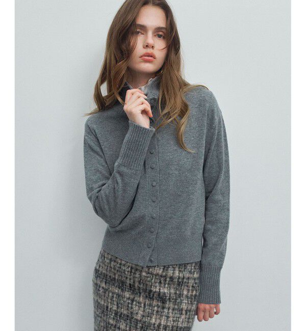 BEIGE,「POMPE / ウールカシミヤ ハイネックカーディガン」|ニット・セーター|Gray