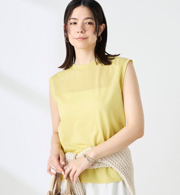NOLLEY'S「ウォッシャブルシアードライコットンノースリーブプルオーバー」|Tシャツ・カットソー|イエロー