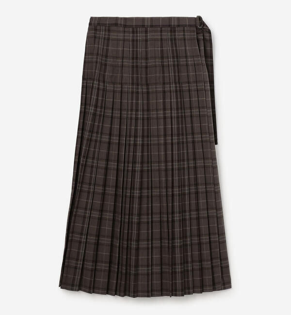 LE GLAZIK「LE GLAZIK | T/Wツイルチェック プリーツスカート WOMEN」|スカート|BROWN系1