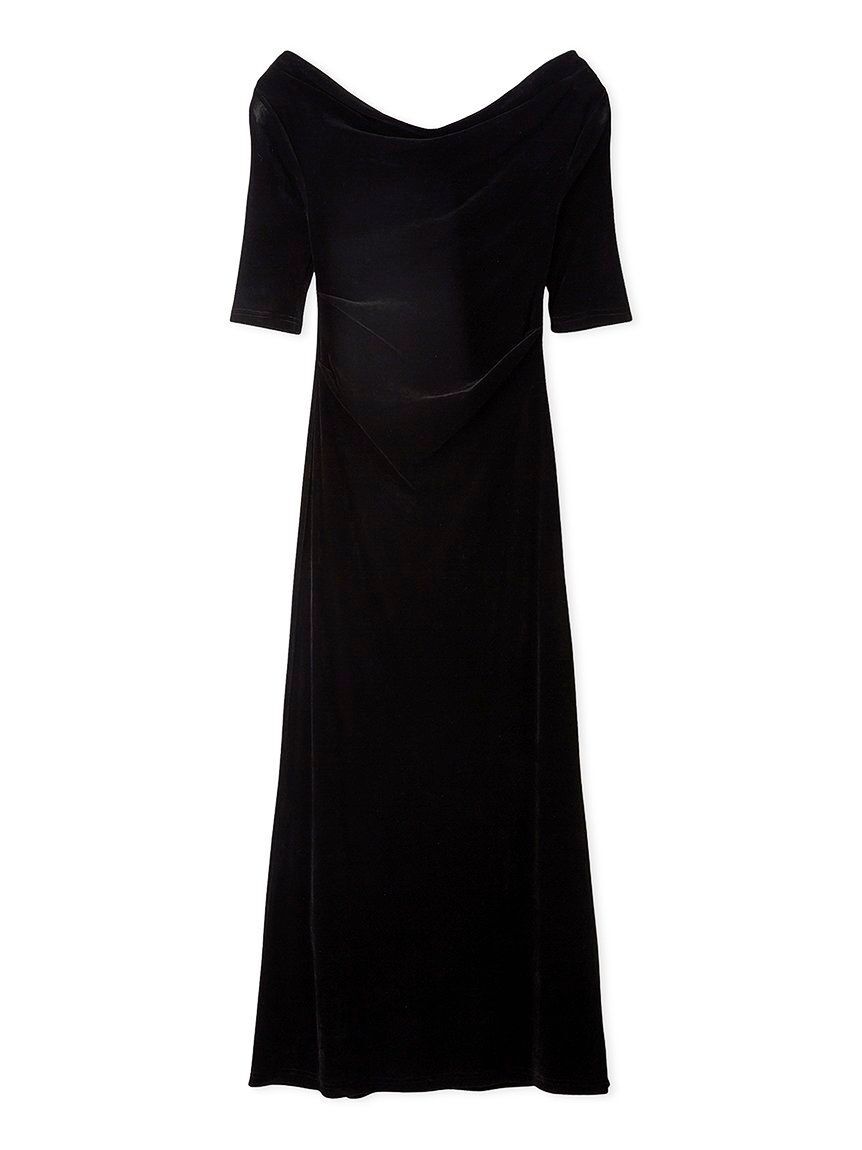 SNIDEL「フロッキーベロアドレープカットワンピース」|ドレス|BLK